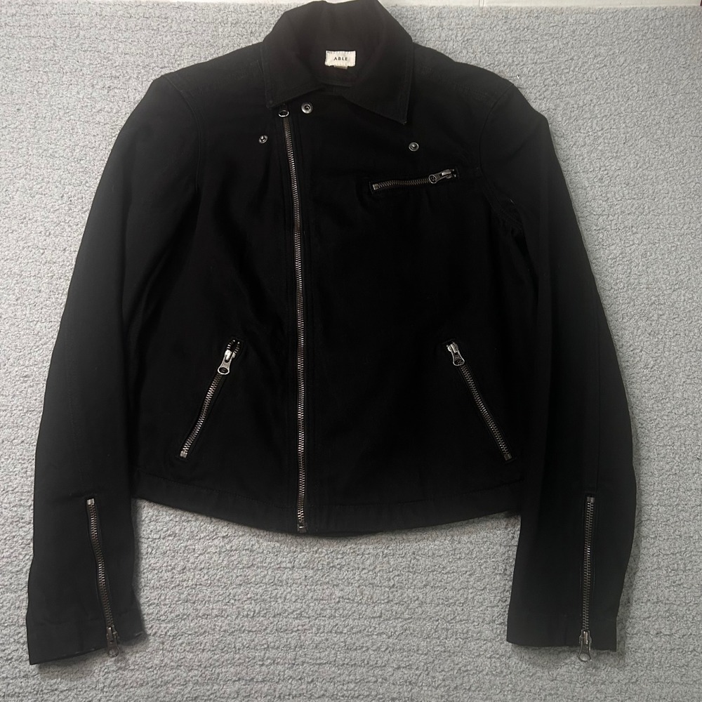 ABLE Moto Jacket Asymmetric Zip Medium Black Edgy Biker Chic Minimalist